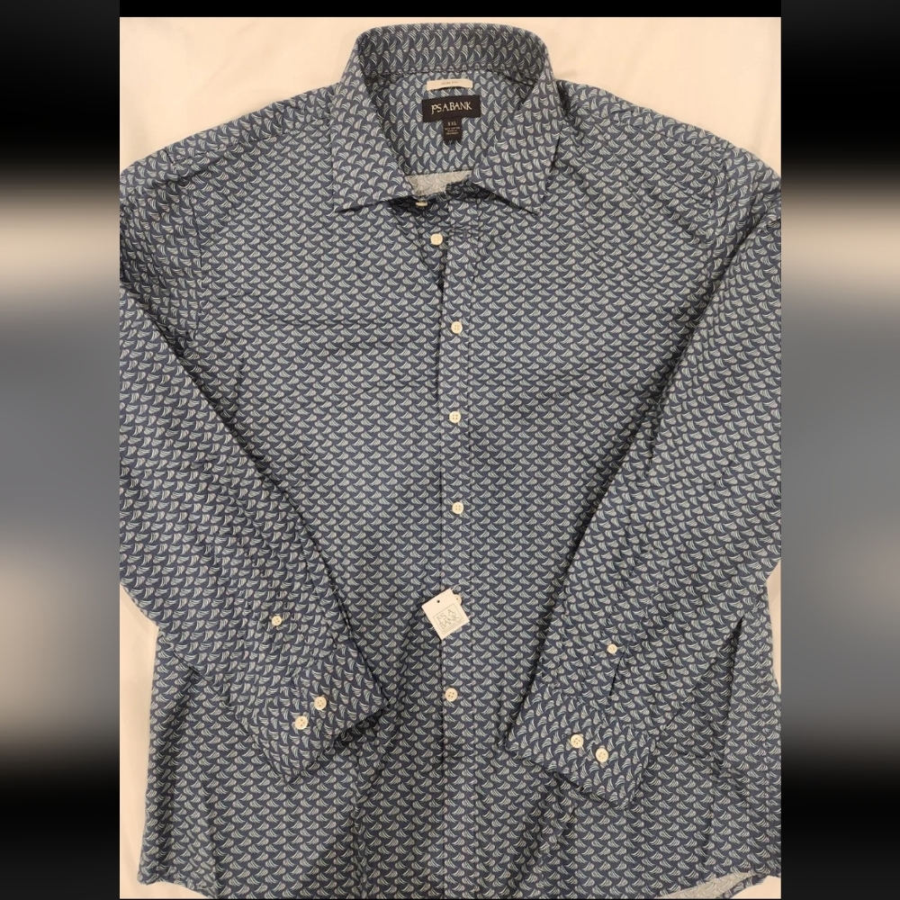 Jos A Bank 2XL Blue Long Sleeve Button Down Slim Fit